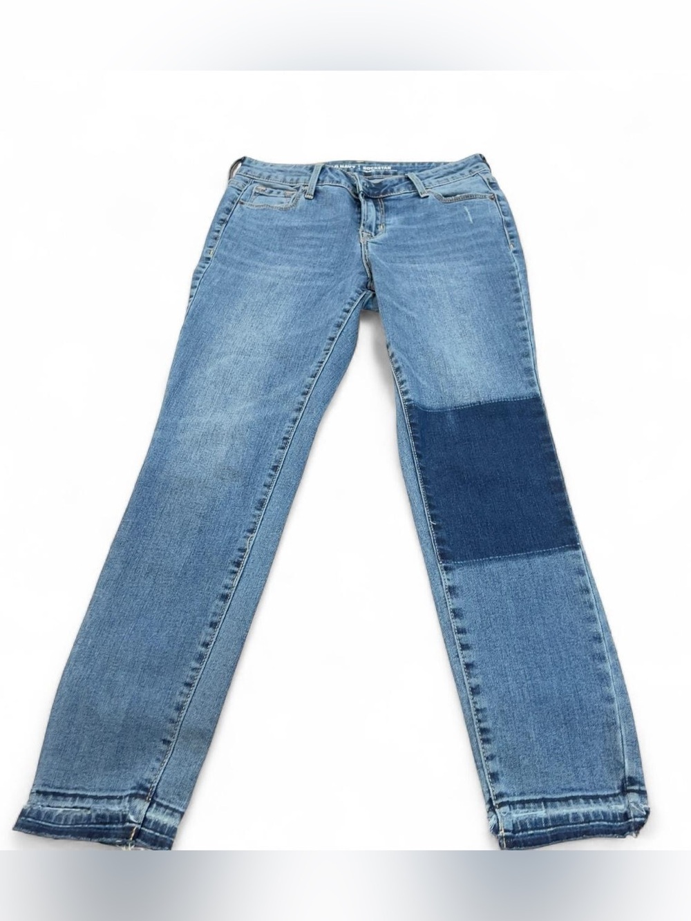 Old Navy Rockstar Mid -Rise Blue Denim Jeans with Knee Patch - Size 2 Petite